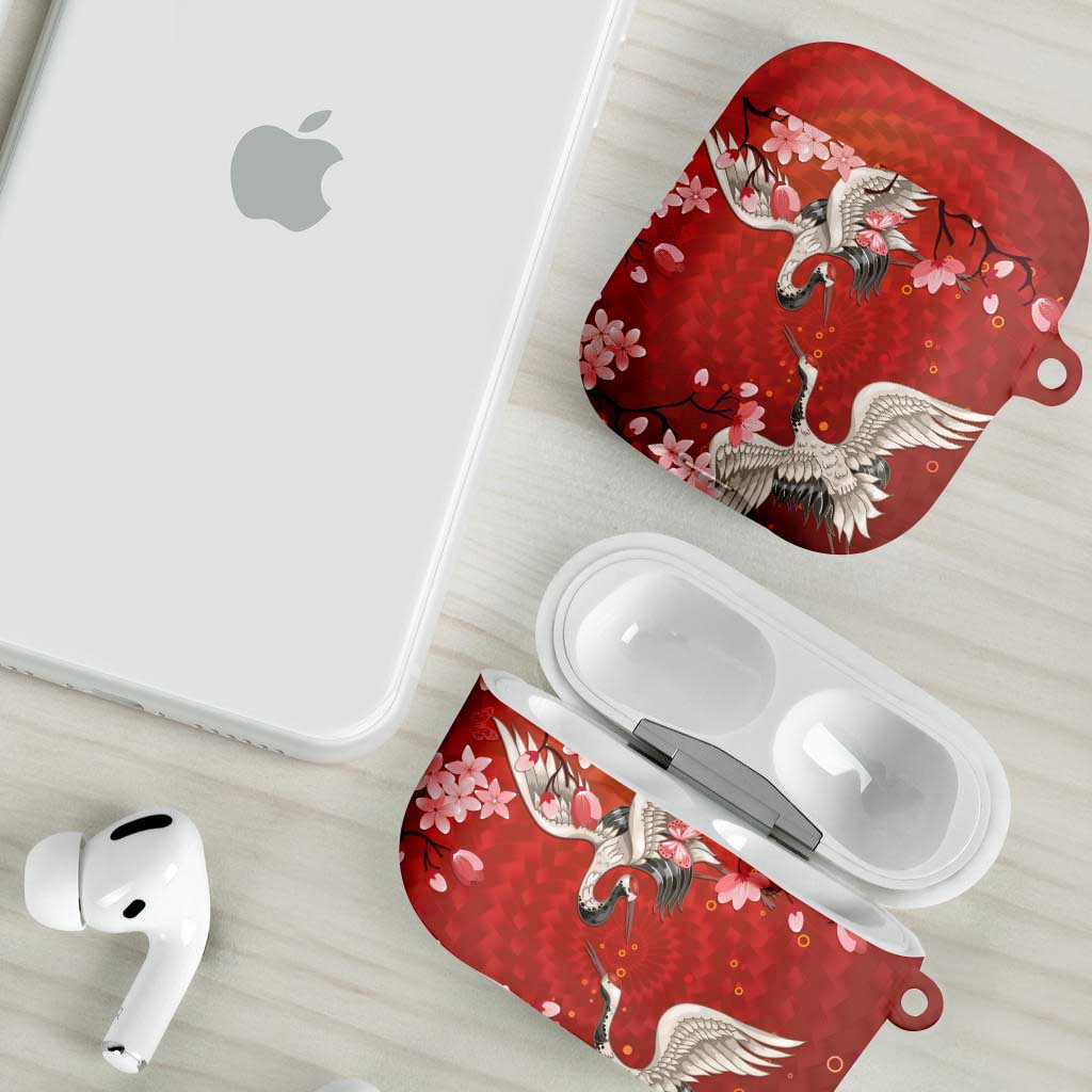 Hawaii Japan Cranes Sakura Flower Red AirPods Case Japan Heritage Spirit - Polynesian Pride