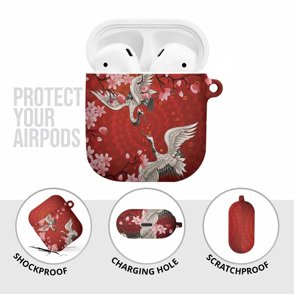 Hawaii Japan Cranes Sakura Flower Red AirPods Case Japan Heritage Spirit - Polynesian Pride