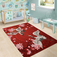 Hawaii Japan Cranes Sakura Flower Red Area Rug Japan Heritage Spirit - Polynesian Pride