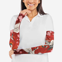 Hawaii Japan Cranes Sakura Flower Red Arm Sleeves Japan Heritage Spirit - Polynesian Pride