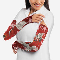 Hawaii Japan Cranes Sakura Flower Red Arm Sleeves Japan Heritage Spirit - Polynesian Pride