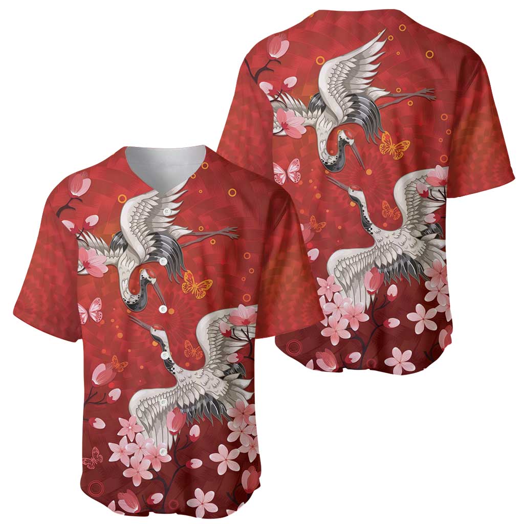 Hawaii Japan Cranes Sakura Flower Red Baseball Jersey Japan Heritage Spirit - Polynesian Pride