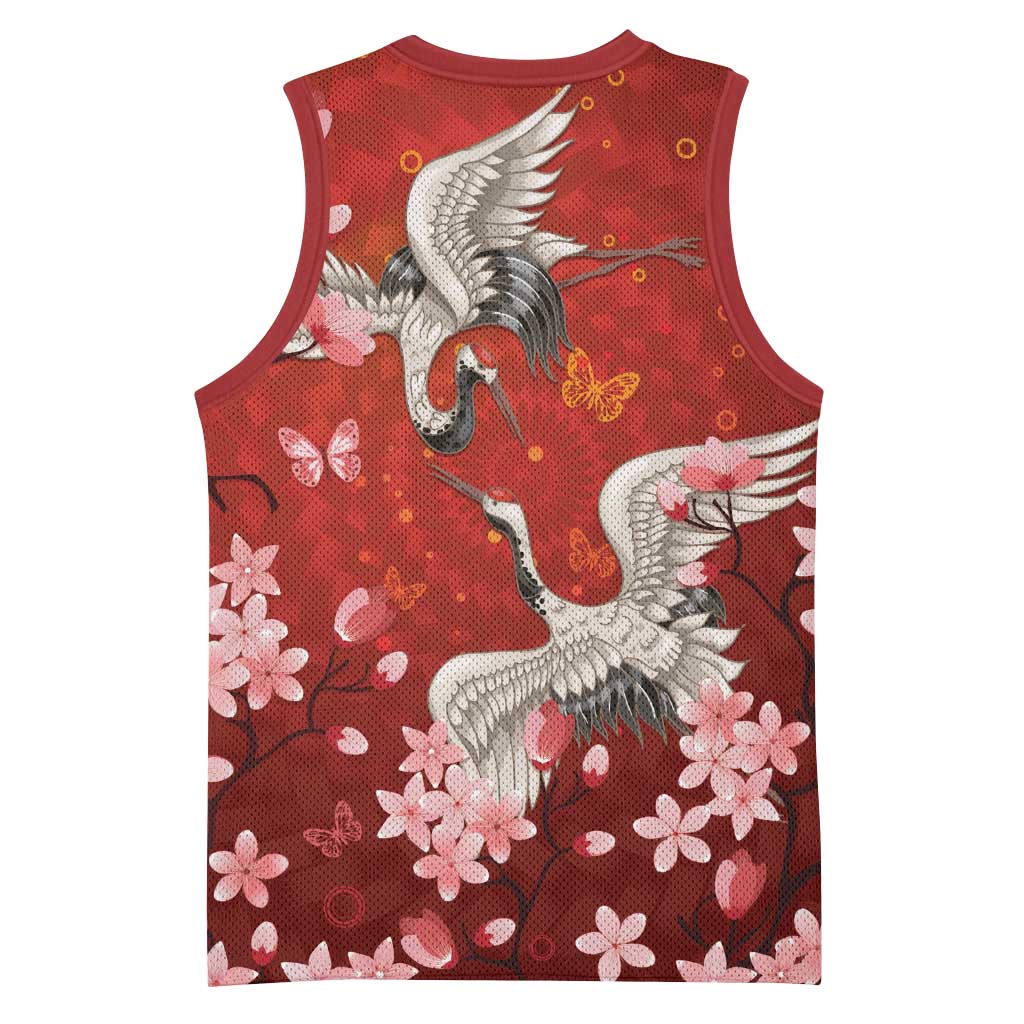 Hawaii Japan Cranes Sakura Flower Red Basketball Jersey Japan Heritage Spirit - Polynesian Pride
