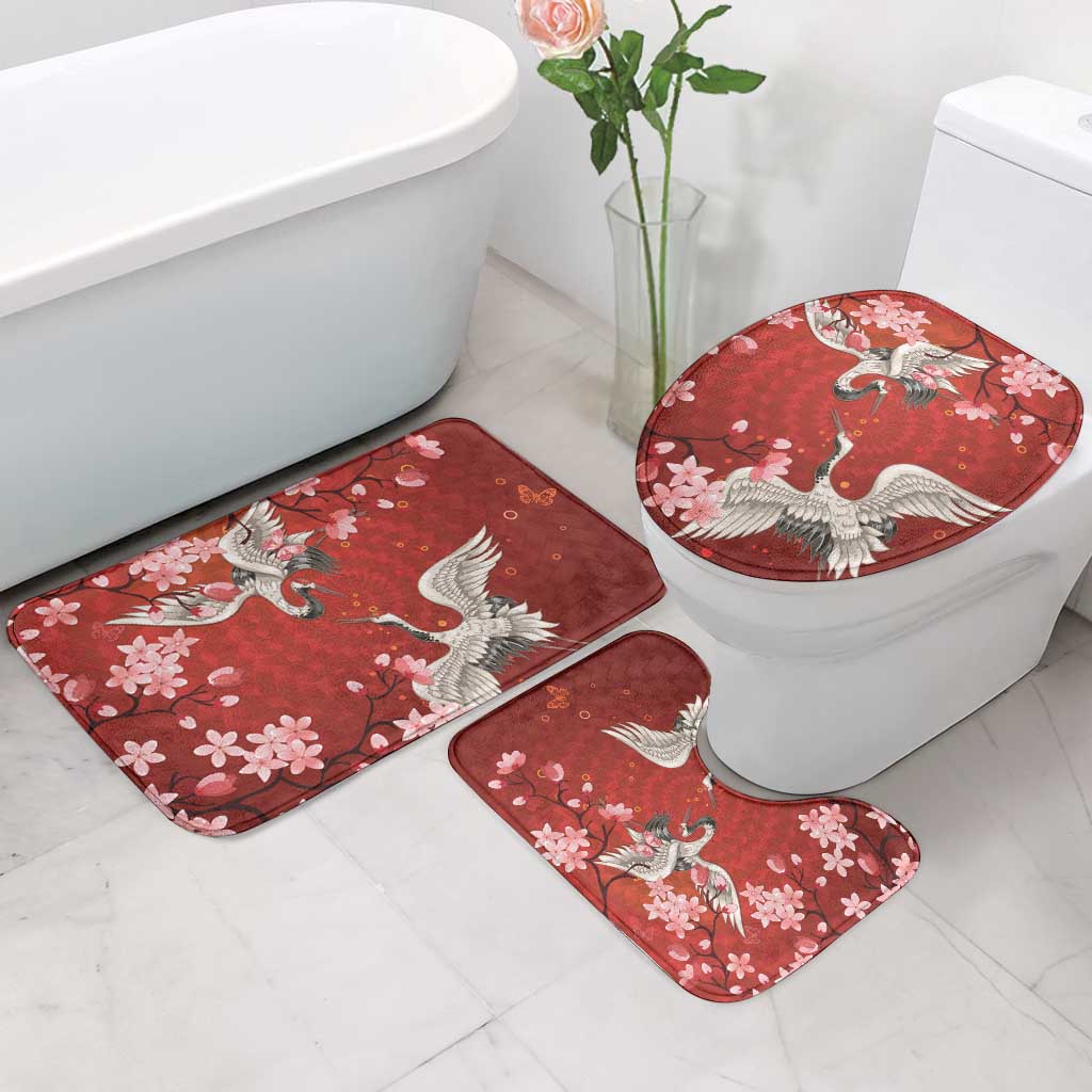 Hawaii Japan Cranes Sakura Flower Red Bathroom Set Japan Heritage Spirit - Polynesian Pride