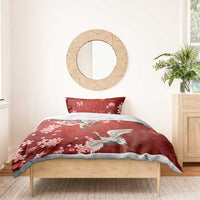 Hawaii Japan Cranes Sakura Flower Red Bedding Set Japan Heritage Spirit - Polynesian Pride