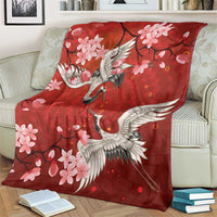 Hawaii Japan Cranes Sakura Flower Red Blanket Japan Heritage Spirit - Polynesian Pride