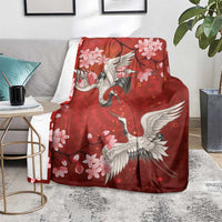 Hawaii Japan Cranes Sakura Flower Red Blanket Japan Heritage Spirit - Polynesian Pride