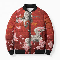 Hawaii Japan Cranes Sakura Flower Red Bomber Puffer Jacket Japan Heritage Spirit - Polynesian Pride