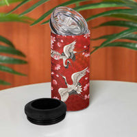 Hawaii Japan Cranes Sakura Flower Red 4 in 1 Can Cooler Tumbler Japan Heritage Spirit - Polynesian Pride