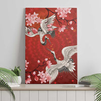 Hawaii Japan Cranes Sakura Flower Red Canvas Wall Art Japan Heritage Spirit - Polynesian Pride