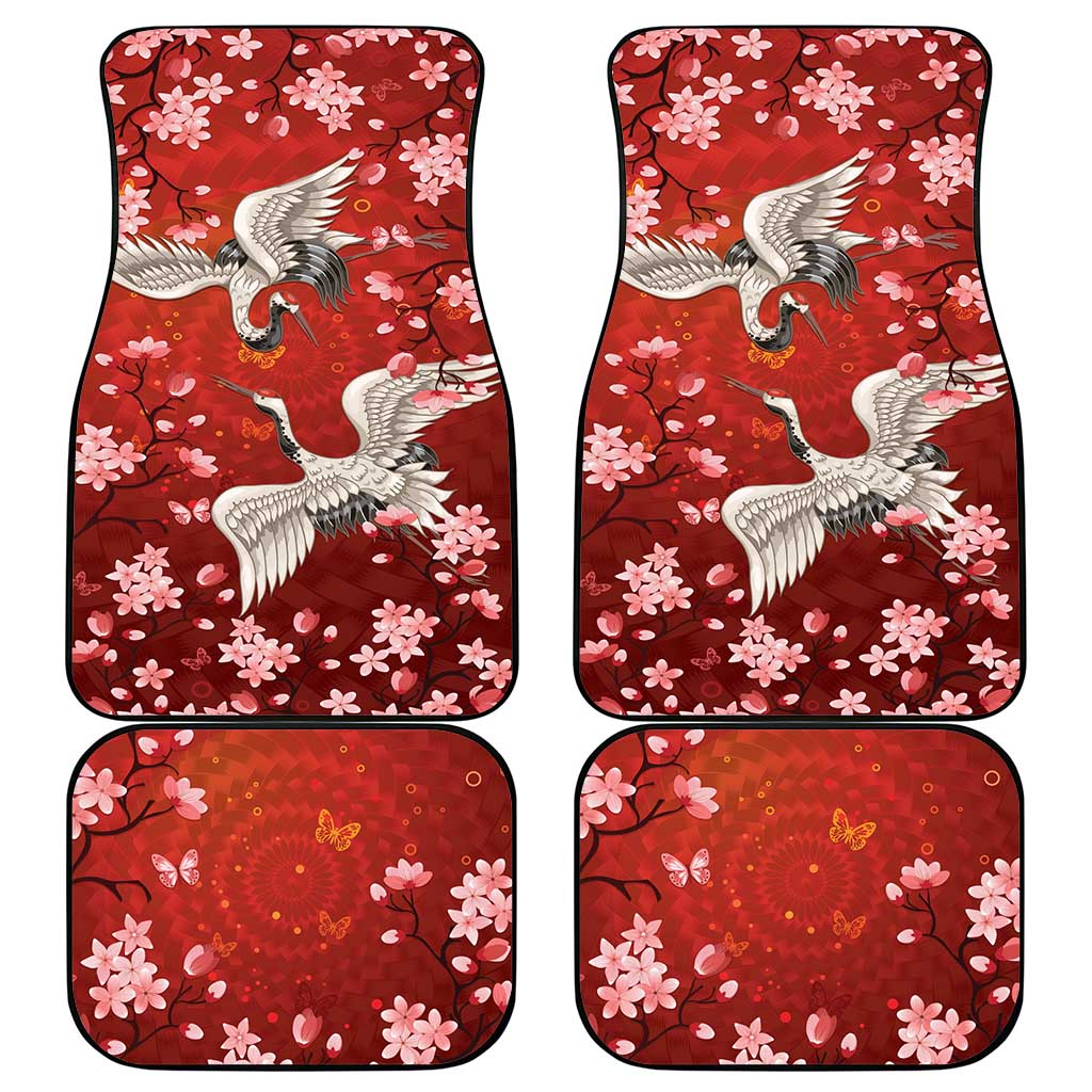 Hawaii Japan Cranes Sakura Flower Red Car Mats Japan Heritage Spirit - Polynesian Pride
