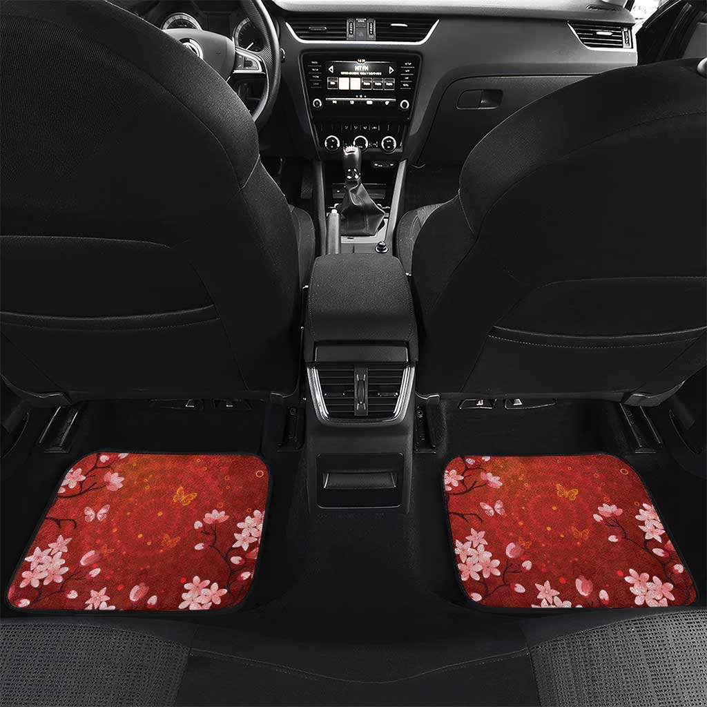 Hawaii Japan Cranes Sakura Flower Red Car Mats Japan Heritage Spirit - Polynesian Pride