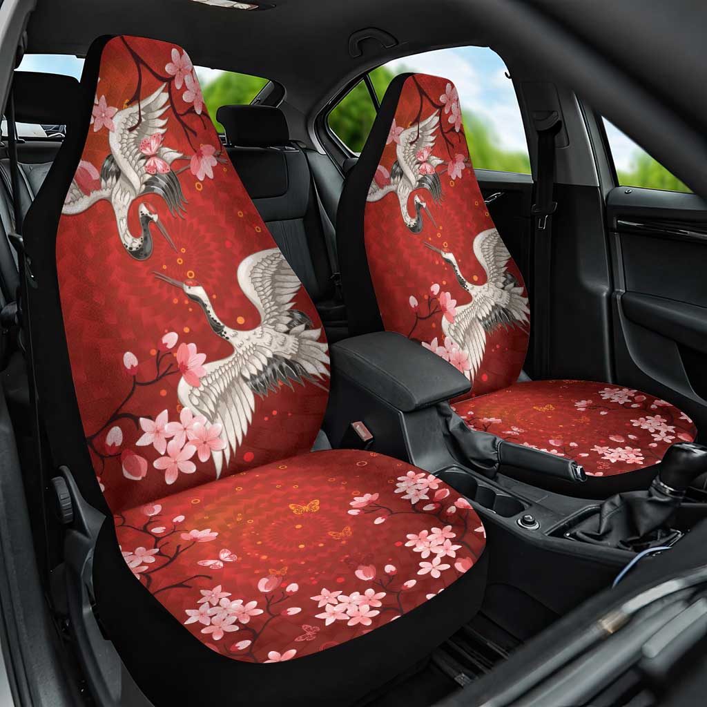 Hawaii Japan Cranes Sakura Flower Red Car Seat Cover Japan Heritage Spirit - Polynesian Pride
