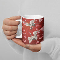 Hawaii Japan Cranes Sakura Flower Red Ceramic Mug Japan Heritage Spirit - Polynesian Pride