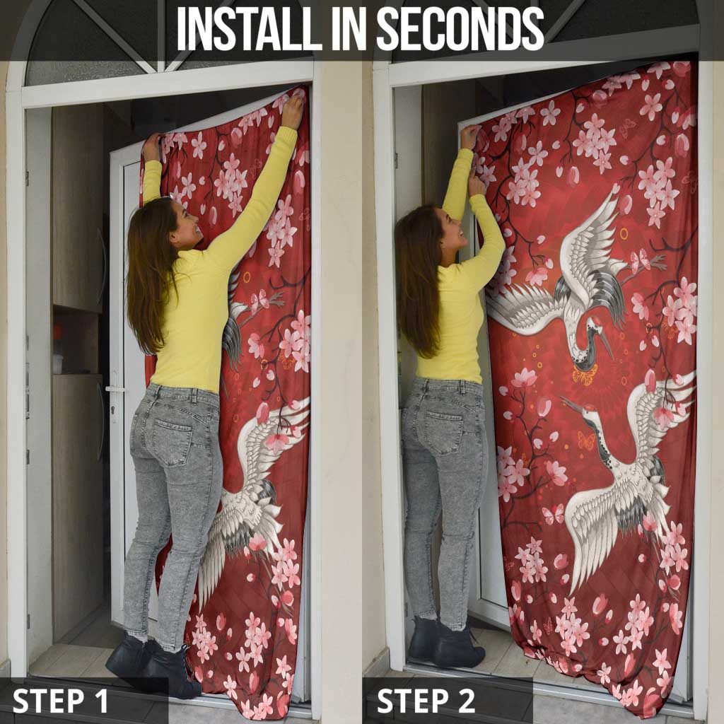 Hawaii Japan Cranes Sakura Flower Red Door Cover Japan Heritage Spirit - Polynesian Pride