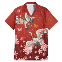 Hawaii Japan Cranes Sakura Flower Red Family Matching Mermaid Dress and Hawaiian Shirt Japan Heritage Spirit - Polynesian Pride