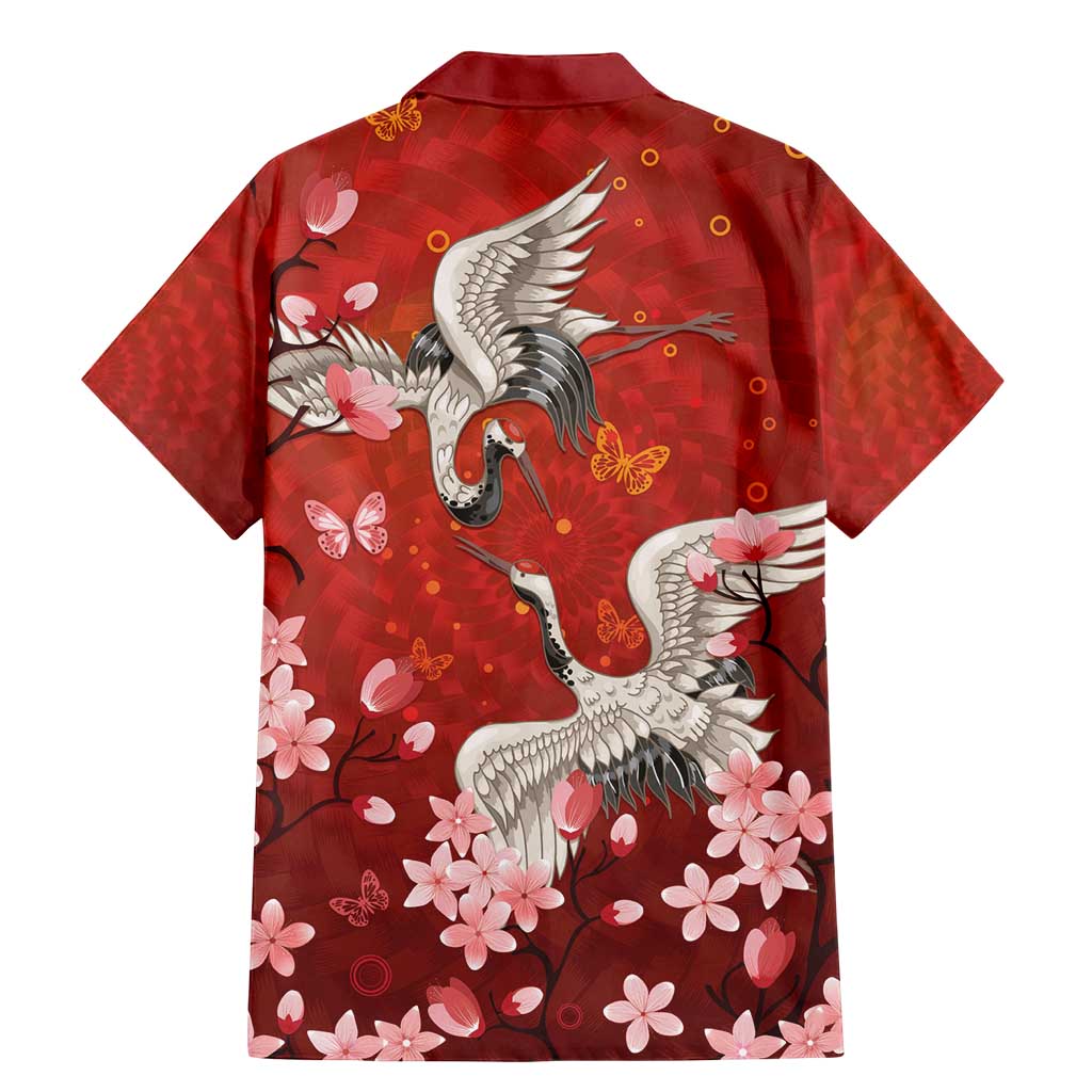 Hawaii Japan Cranes Sakura Flower Red Family Matching Mermaid Dress and Hawaiian Shirt Japan Heritage Spirit - Polynesian Pride