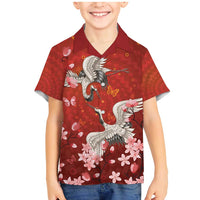 Hawaii Japan Cranes Sakura Flower Red Family Matching Mermaid Dress and Hawaiian Shirt Japan Heritage Spirit - Polynesian Pride