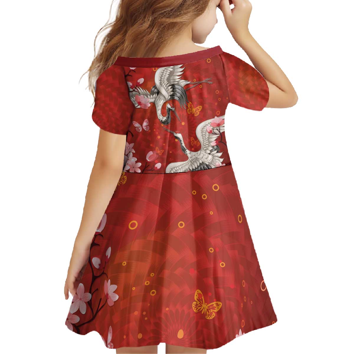 Hawaii Japan Cranes Sakura Flower Red Family Matching Off The Shoulder Long Sleeve Dress and Hawaiian Shirt Japan Heritage Spirit - Polynesian Pride