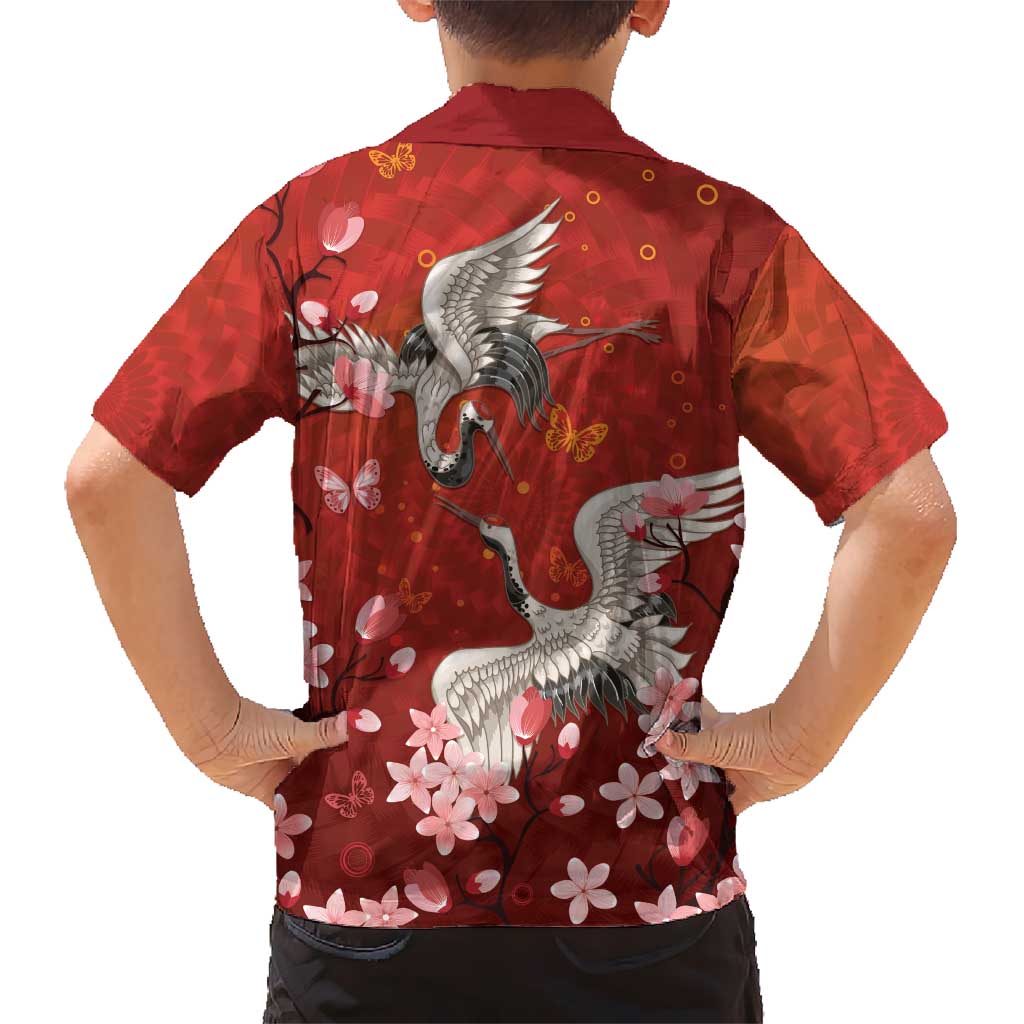 Hawaii Japan Cranes Sakura Flower Red Family Matching Puletasi and Hawaiian Shirt Japan Heritage Spirit LT01 - Polynesian Pride