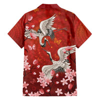 Hawaii Japan Cranes Sakura Flower Red Family Matching Short Sleeve Bodycon Dress and Hawaiian Shirt Japan Heritage Spirit - Polynesian Pride