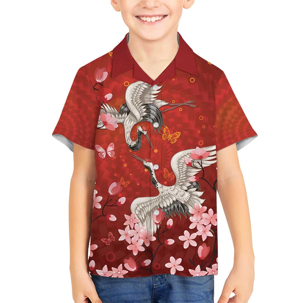 Hawaii Japan Cranes Sakura Flower Red Family Matching Summer Maxi Dress and Hawaiian Shirt Japan Heritage Spirit - Polynesian Pride