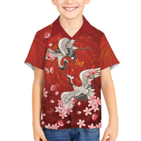 Hawaii Japan Cranes Sakura Flower Red Family Matching Summer Maxi Dress and Hawaiian Shirt Japan Heritage Spirit - Polynesian Pride
