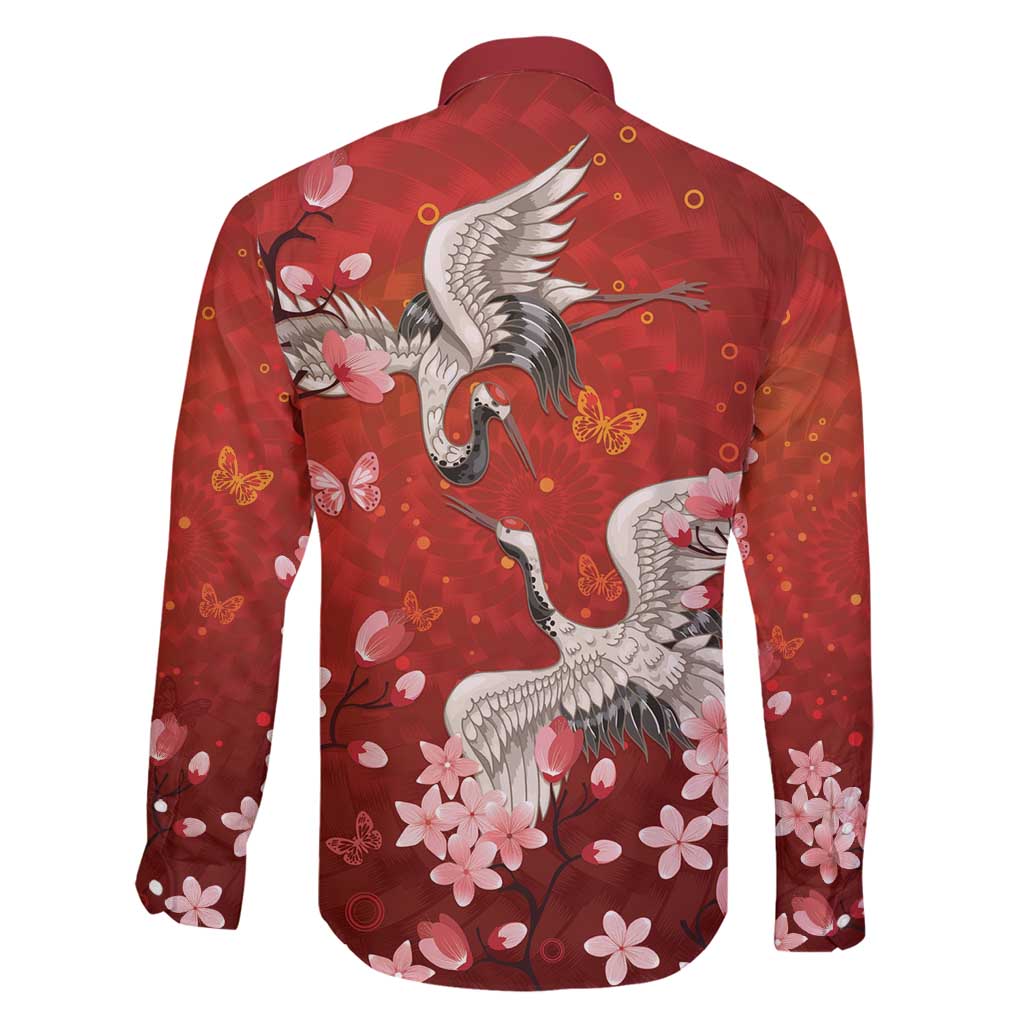Hawaii Japan Cranes Sakura Flower Red Family Matching Tank Maxi Dress and Hawaiian Shirt Japan Heritage Spirit - Polynesian Pride