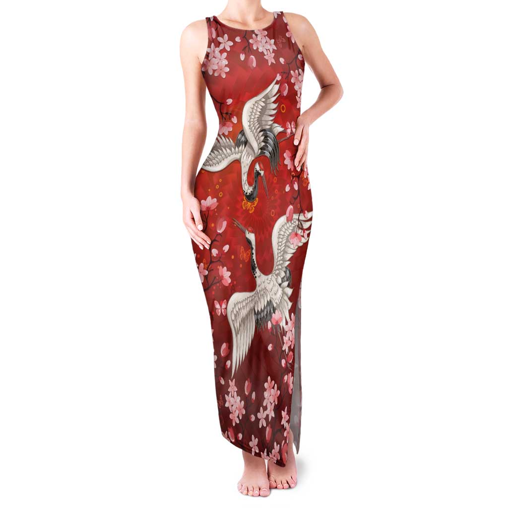 Hawaii Japan Cranes Sakura Flower Red Family Matching Tank Maxi Dress and Hawaiian Shirt Japan Heritage Spirit - Polynesian Pride