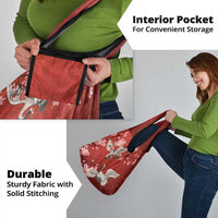 Hawaii Japan Cranes Sakura Flower Red Grocery Bag Japan Heritage Spirit - Polynesian Pride