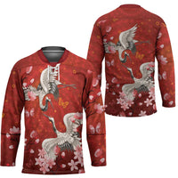 Hawaii Japan Cranes Sakura Flower Red Hockey Jersey Japan Heritage Spirit - Polynesian Pride