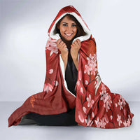 Hawaii Japan Cranes Sakura Flower Red Hooded Blanket Japan Heritage Spirit - Polynesian Pride