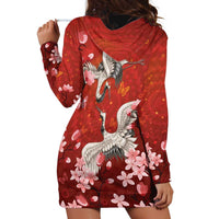 Hawaii Japan Cranes Sakura Flower Red Hoodie Dress Japan Heritage Spirit - Polynesian Pride