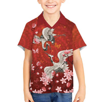 Hawaii Japan Cranes Sakura Flower Red Kid Hawaiian Shirt Japan Heritage Spirit LT01 Kid Red - Polynesian Pride