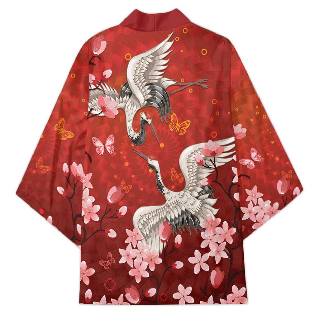 Hawaii Japan Cranes Sakura Flower Red Kimono Japan Heritage Spirit - Polynesian Pride
