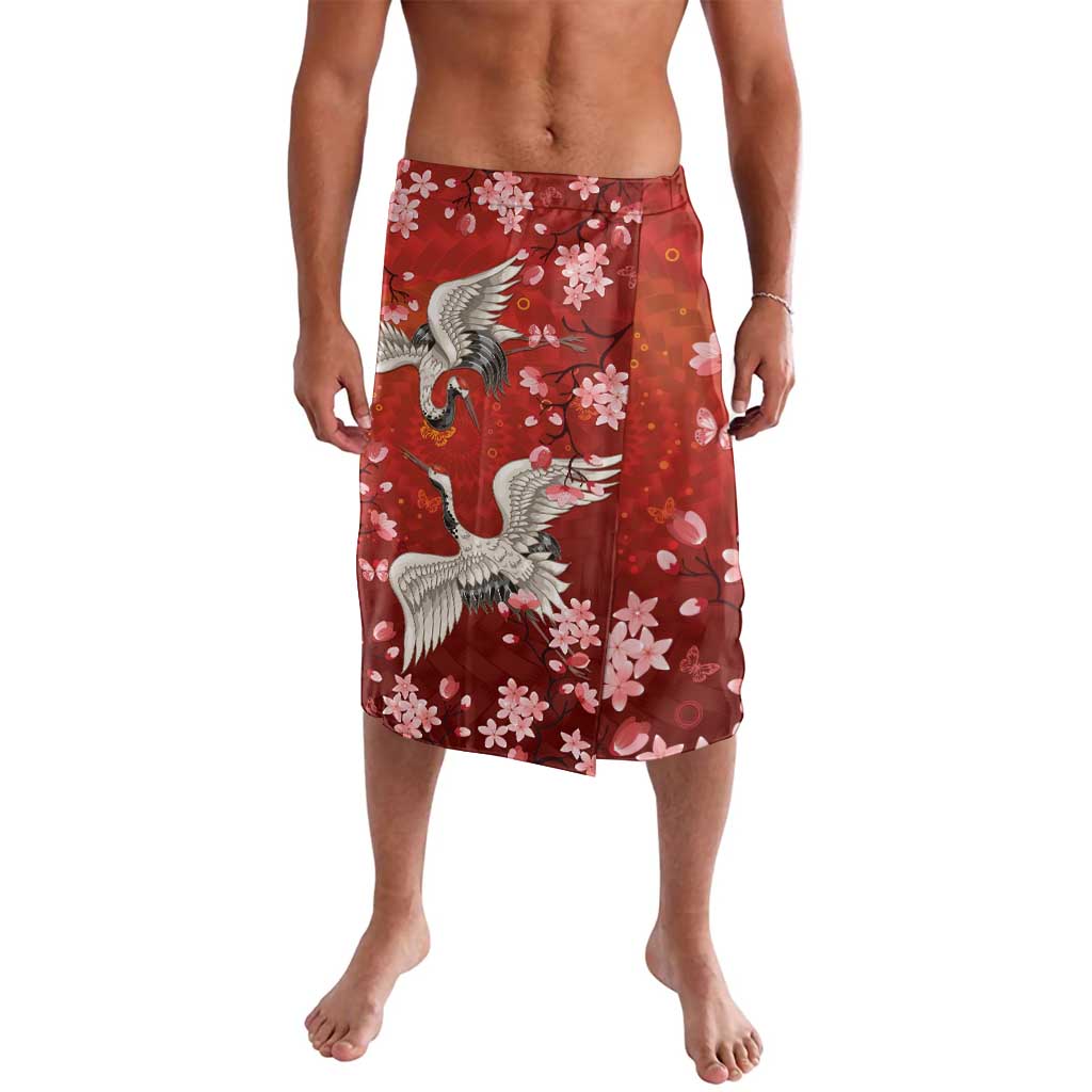 Hawaii Japan Cranes Sakura Flower Red Lavalava Japan Heritage Spirit - Polynesian Pride