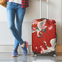 Hawaii Japan Cranes Sakura Flower Red Luggage Cover Japan Heritage Spirit - Polynesian Pride