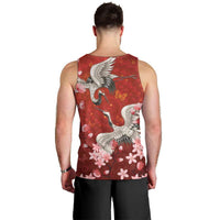 Hawaii Japan Cranes Sakura Flower Red Men Tank Top Japan Heritage Spirit - Polynesian Pride