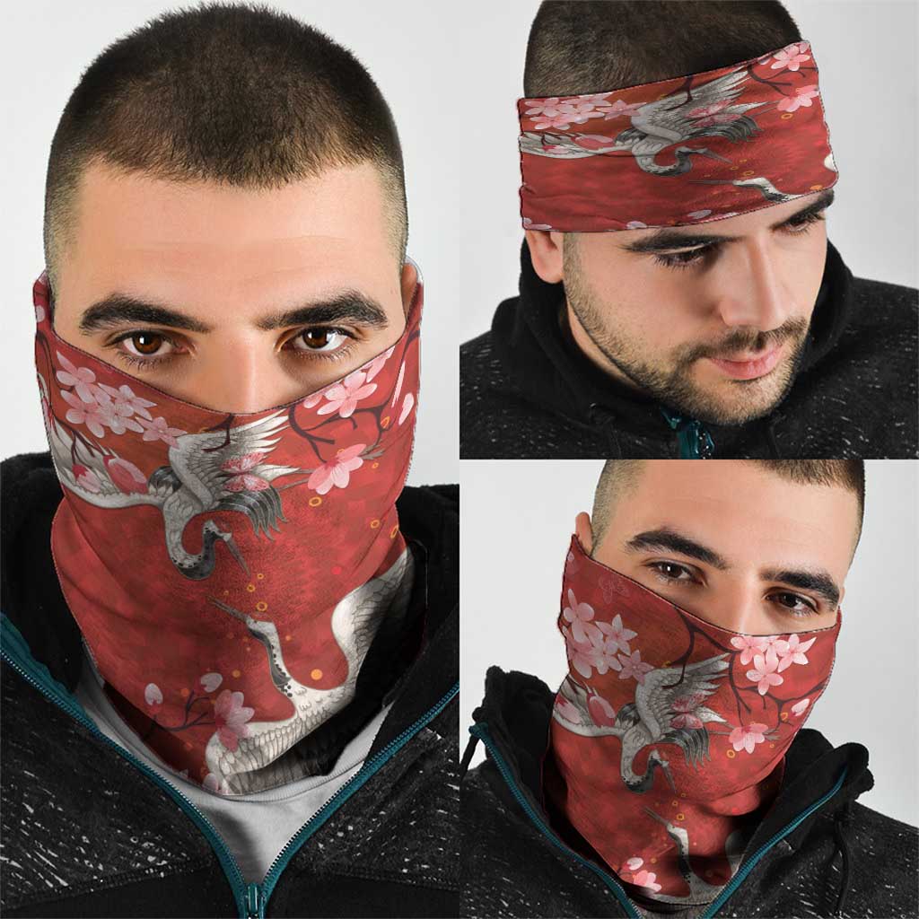 Hawaii Japan Cranes Sakura Flower Red Neck Gaiter Japan Heritage Spirit - Polynesian Pride