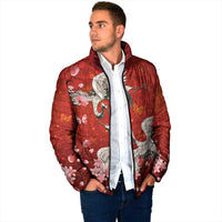 Hawaii Japan Cranes Sakura Flower Red Padded Jacket Japan Heritage Spirit - Polynesian Pride