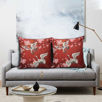 Hawaii Japan Cranes Sakura Flower Red Pillow Cover Japan Heritage Spirit - Polynesian Pride