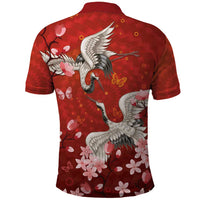 Hawaii Japan Cranes Sakura Flower Red Polo Shirt Japan Heritage Spirit - Polynesian Pride