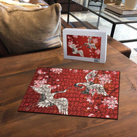 Hawaii Japan Cranes Sakura Flower Red Puzzle Japan Heritage Spirit - Polynesian Pride