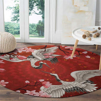 Hawaii Japan Cranes Sakura Flower Red Round Carpet Japan Heritage Spirit - Polynesian Pride