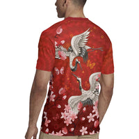 Hawaii Japan Cranes Sakura Flower Red Rugby Jersey Japan Heritage Spirit - Polynesian Pride