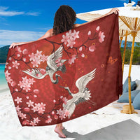 Hawaii Japan Cranes Sakura Flower Red Sarong Japan Heritage Spirit - Polynesian Pride