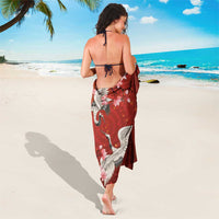 Hawaii Japan Cranes Sakura Flower Red Sarong Japan Heritage Spirit - Polynesian Pride