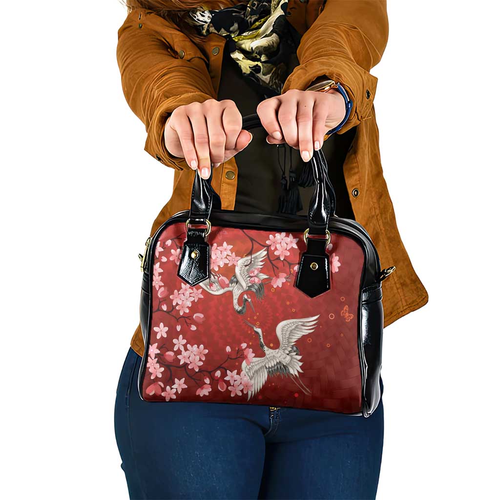 Hawaii Japan Cranes Sakura Flower Red Shoulder Handbag Japan Heritage Spirit - Polynesian Pride