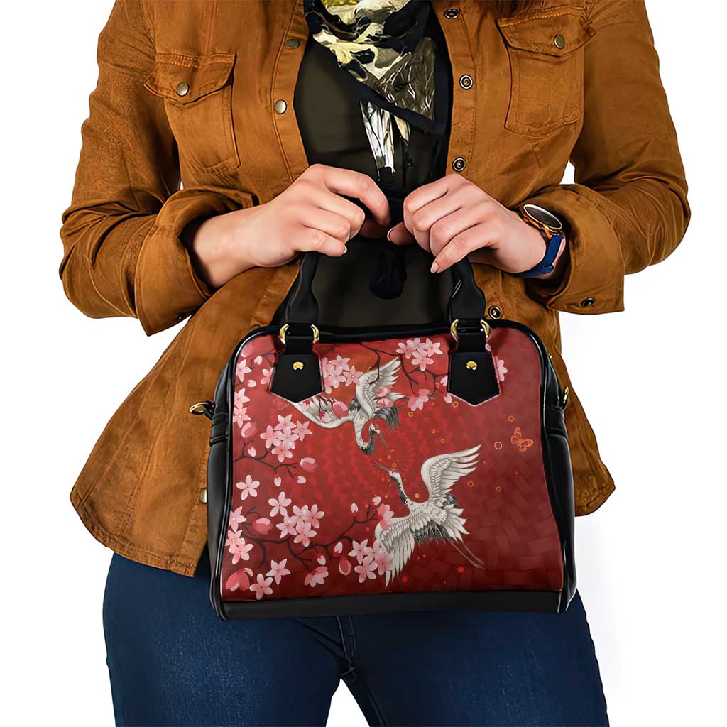 Hawaii Japan Cranes Sakura Flower Red Shoulder Handbag Japan Heritage Spirit - Polynesian Pride
