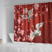 Hawaii Japan Cranes Sakura Flower Red Shower Curtain Japan Heritage Spirit - Polynesian Pride